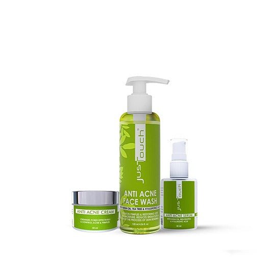 Just Touch anti-acne skincare product range for acne, scars, and pimples