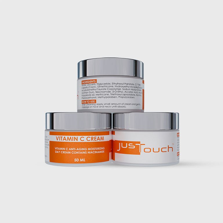 Three jars of Just Touch Vitamin C Cream