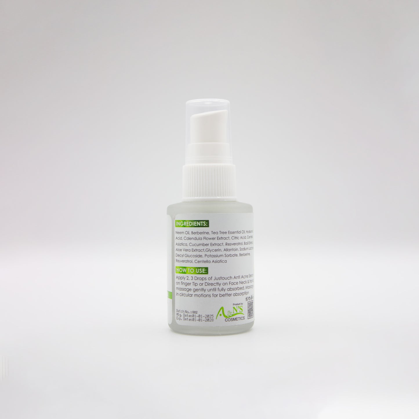 Justouch anti acne serum backside