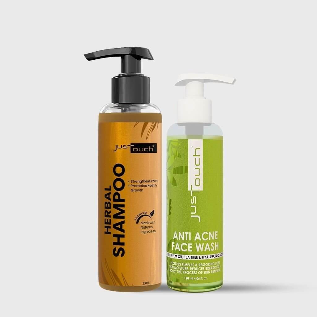 JusTouch Herbal Acne Care Duo | Anti-Acne Face Wash + Herbal Shampoo