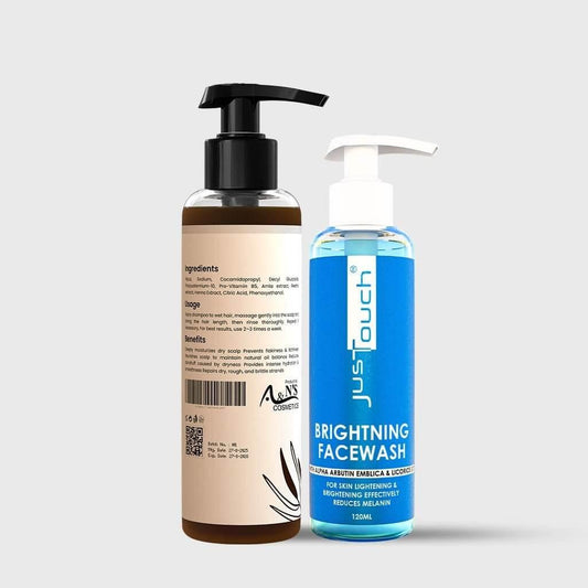 Natural Glow Duo | Herbal shampoo and brightening facewash bottles by Just Touch