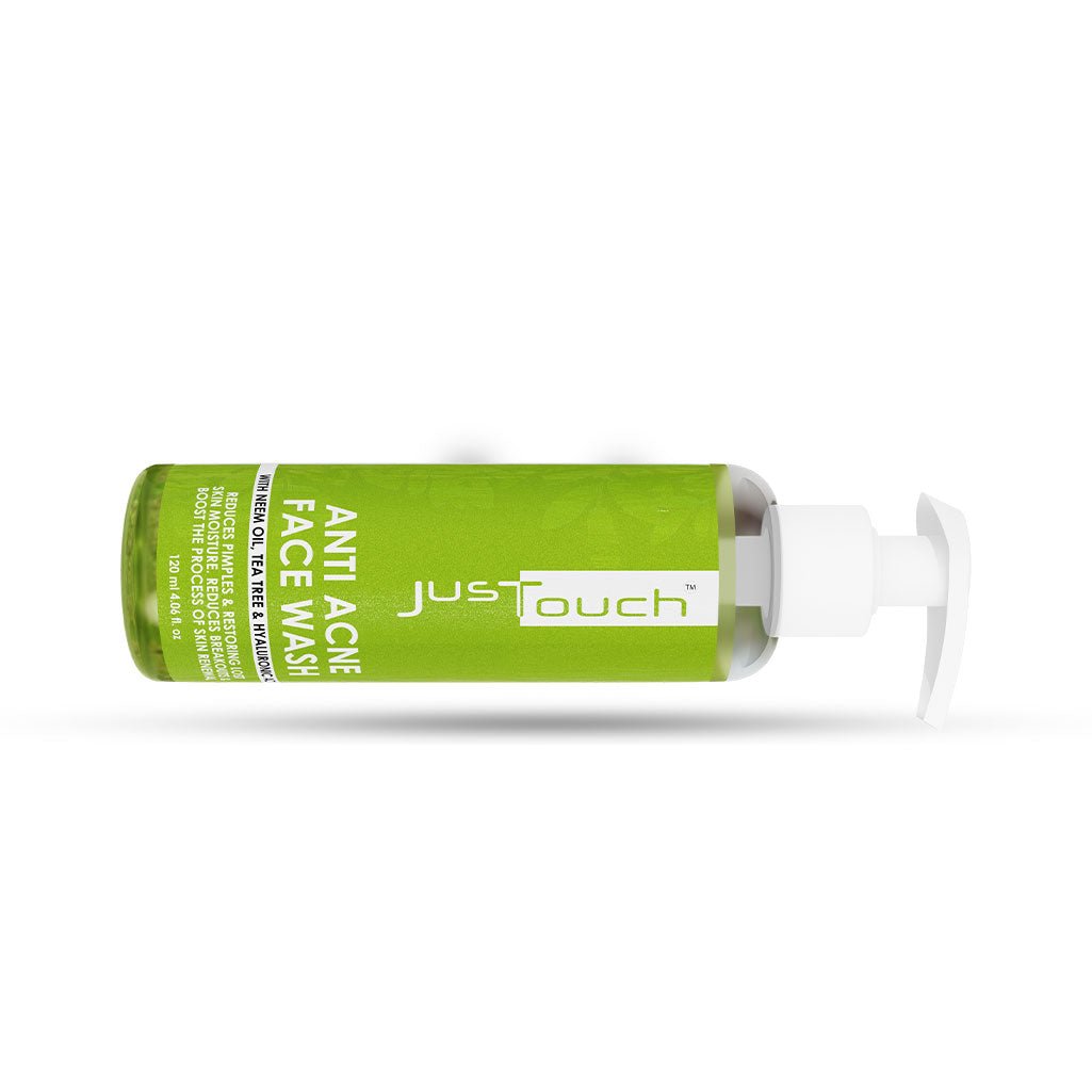 bottle of justTouch Face Wash for acnes and pimples