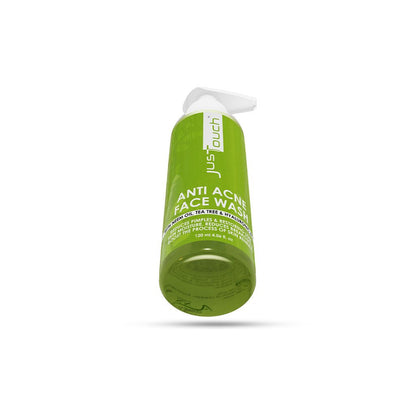 Green bottle of Just Touch Anti Acne Face Wash bottom view