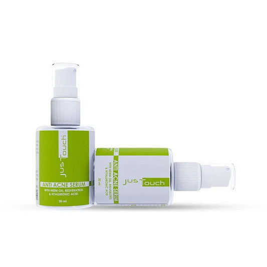 Just Touch anti-acne serum packaging on a white background