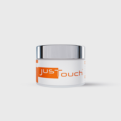 JusTouch Vitamin C Cream's White jar with silver lid
