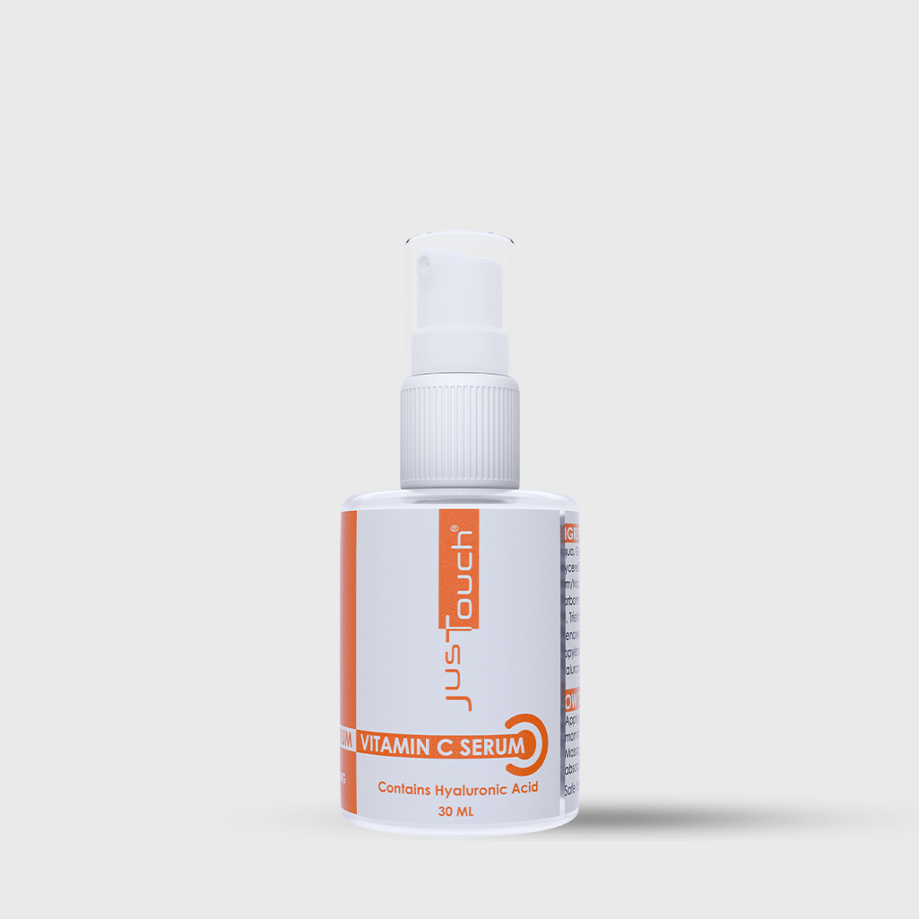 JusTouch Vitamin C Serum bottle with a light gray background