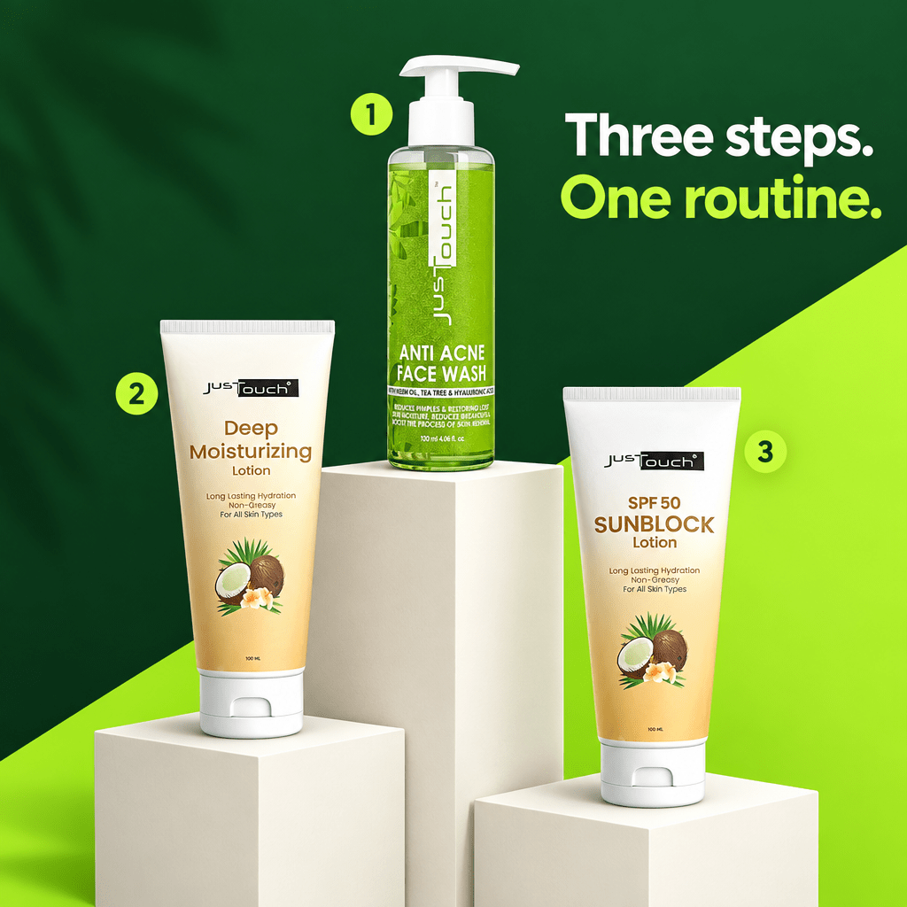Acne Clear Morning Routine (3-Step)&nbsp; Anti Acne Face Wash + Moisturizer + SPF 50
