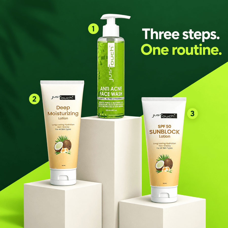Acne Clear Morning Routine (3-Step)&nbsp; Anti Acne Face Wash + Moisturizer + SPF 50